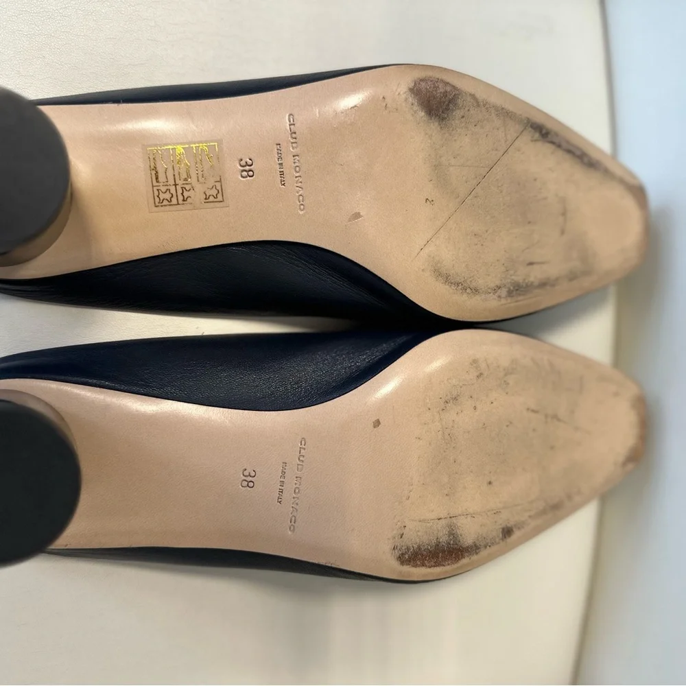 Club Monaco Aveena Block Heel Leather Mules Navy size 38 or 8 - Picture 8 of 13